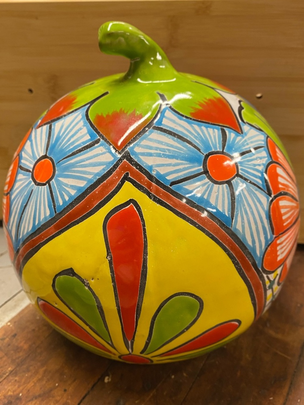 Venegas Hand Made Talavera Jack O’Lantern Pumpkin | Floral Ceramic Pottery - Picture 5 of 13